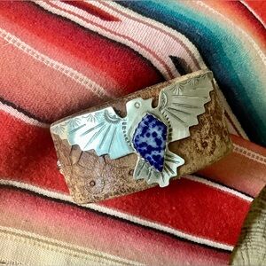 Sterling , lapis leather cuff, up to 6 3/4” wrist